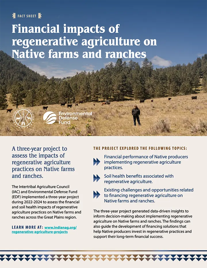 Fact sheet cover for "Financial impacts of regenerative agriculture on Native farms and ranches"