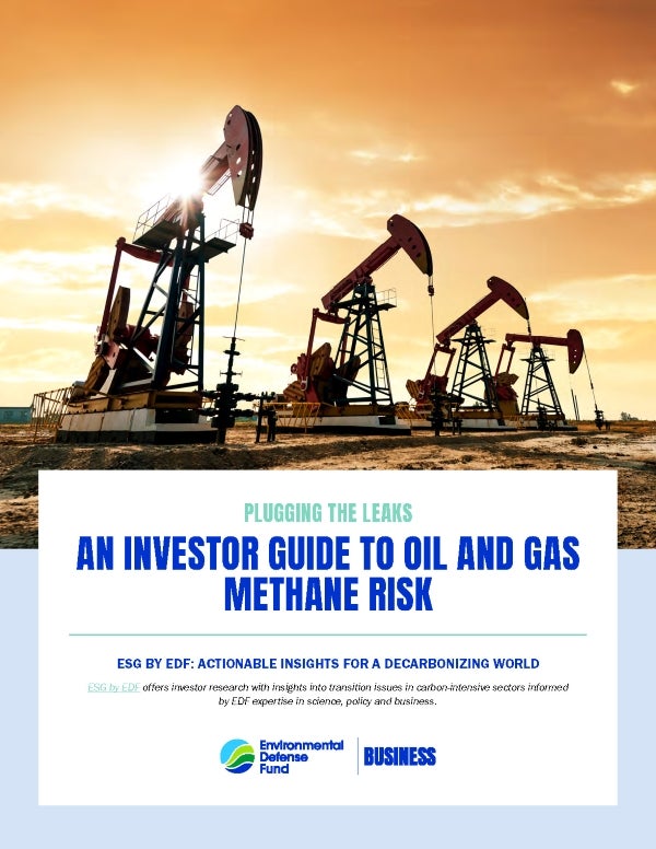 Report cover for "Plugging the Leaks: An Investor Guide to Oil and Gas Methane Risk"