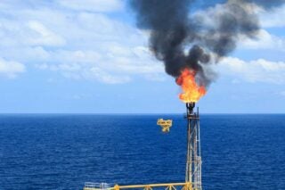 Methane flare from offshore gas rig
