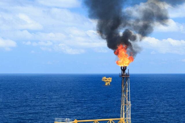 Methane flare from offshore gas rig