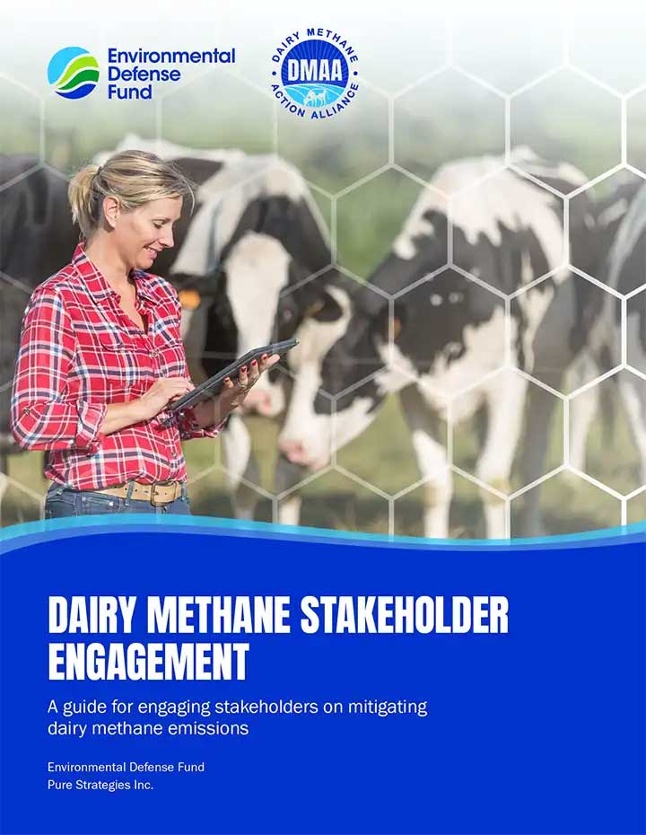 Report cover for "Dairy Methane Stakeholder Engagement" guide