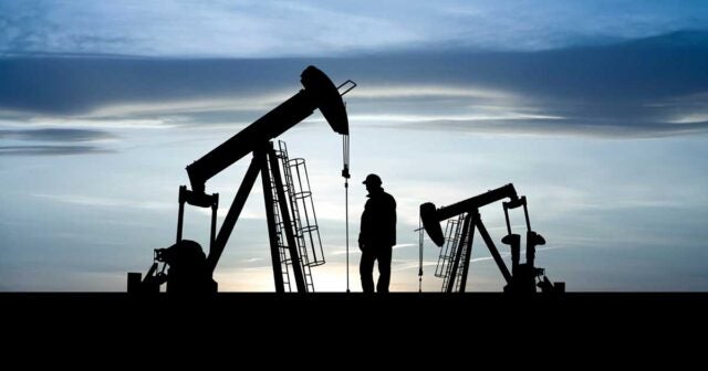 Silhouette of oil pumpjack