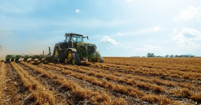 Farm tractor in a field