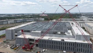 Ashburn, Virginia, United States - July 04, 2024- An aerial view of a data center being constructed inside Data Center Alley in Ashburn. Northern Virginia is the largest data center market in the world