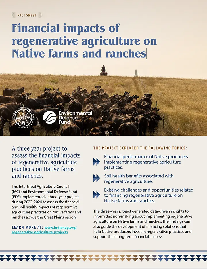 Fact sheet cover for "Financial impacts of regenerative agriculture on Native farms and ranches"
