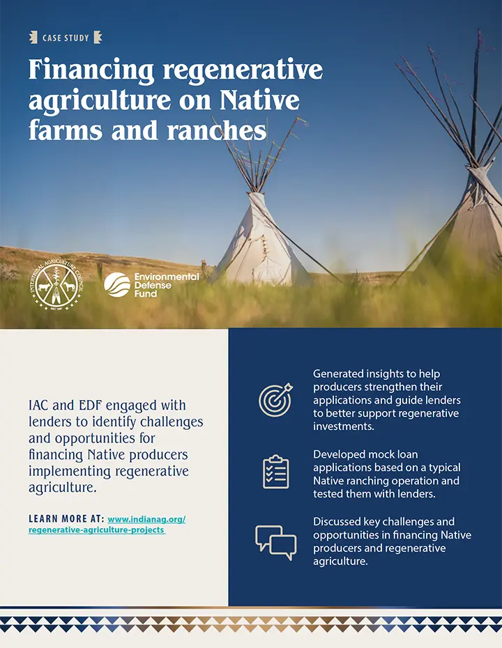 Fact sheet cover for "Financing regenerative agriculture on Native farms and ranches"