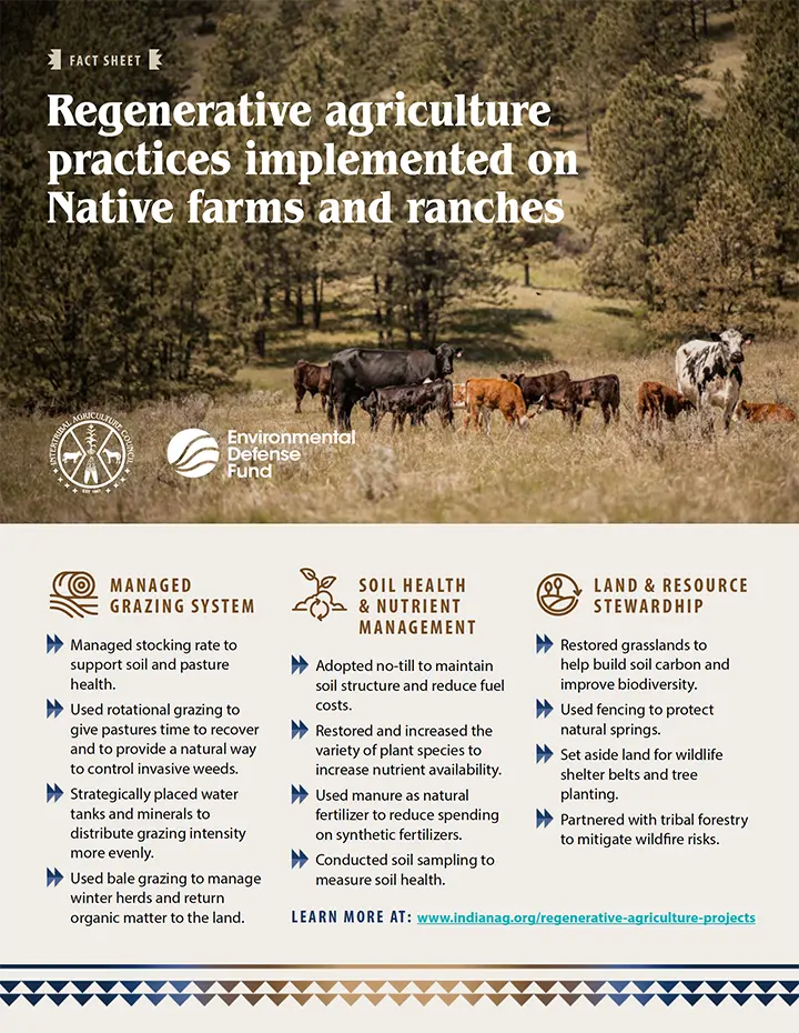 Fact sheet cover for "Regenerative agriculture practices implemented on Native farms and ranches"
